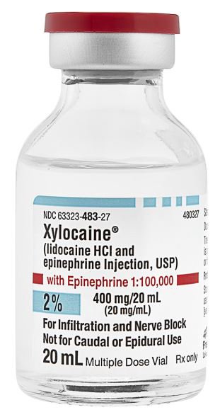 Xylocaine® with Epinephrine Lidocaine HCl / Epinephrine 2% - 1:100,000 Injection Multiple Dose Vial 20 mL by Fresenius Kabi USA, LLC.  ID 63323-0483-27